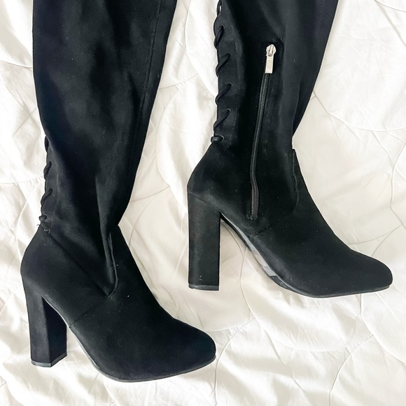 Streetwear Society Slim Fit Over-the-Knee Black Boots, 7 - Picture 6 of 6